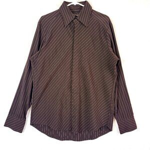 7 DIAMONDS Striped Texture Stretch Long Sleeve Button Up Shirt Mens L Brown